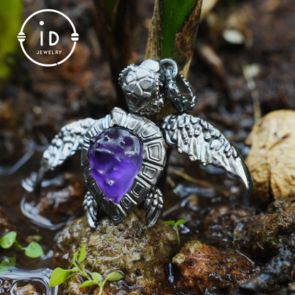Aegis Schildkröte Halskette 925 Silber Amethyst Achat Anhänger Handgemacht Meeresschildkröte Schmuck Gothic Stil Geschenk für Sie Spirituelles Tier Talisman