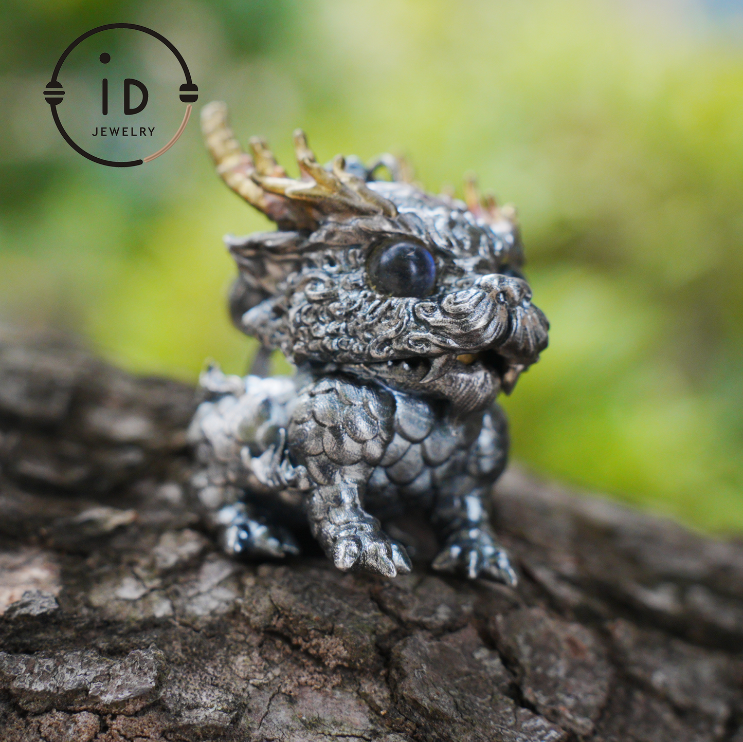 Labradorite Pendant Dragon 925 Silver Vintage Totem Gothic Style Mini Sculpture Talisman Gift for Her Mystical Handmade