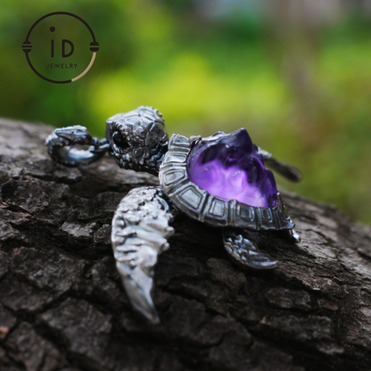 Aegis Schildkröte Halskette 925 Silber Amethyst Achat Anhänger Handgemacht Meeresschildkröte Schmuck Gothic Stil Geschenk für Sie Spirituelles Tier Talisman