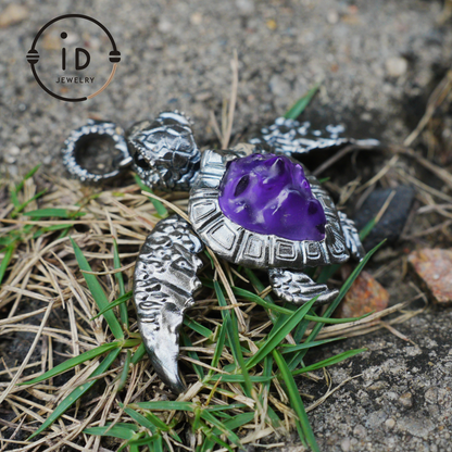 Aegis Schildkröte Halskette 925 Silber Amethyst Achat Anhänger Handgemacht Meeresschildkröte Schmuck Gothic Stil Geschenk für Sie Spirituelles Tier Talisman