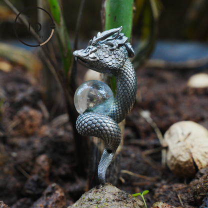 Phantom Quartz Pendant 925 Silver Dragon Totem Necklace Gothic Style Handmade Gift for Her Birthday Christmas Mini Sculpture Talisman