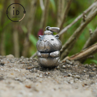 Oxidized Silver Hamster Pendant Handmade Totem Jewelry Animal Charm Necklace Gift for Her Zen Style Talisman 925 Sterling Silver
