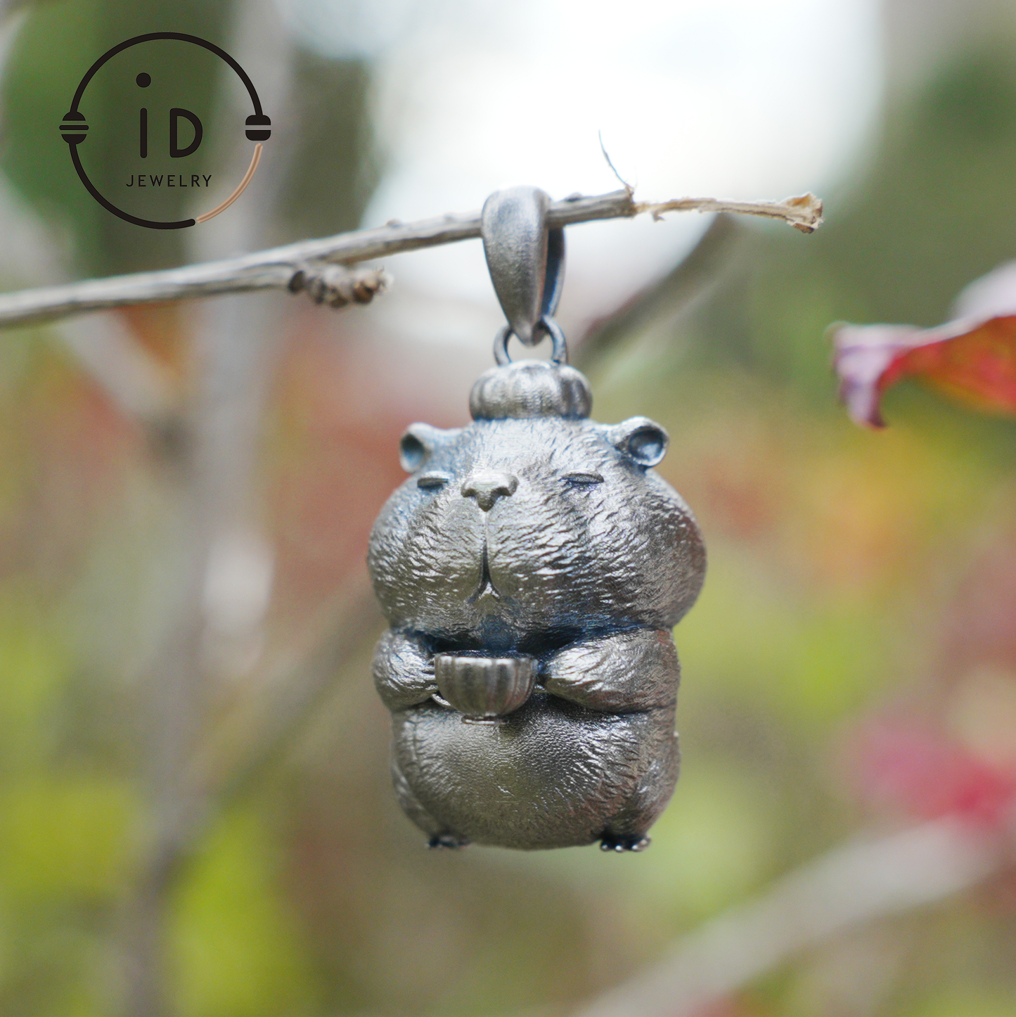 Oxidized Silver Hamster Pendant Handmade Totem Jewelry Animal Charm Necklace Gift for Her Zen Style Talisman 925 Sterling Silver