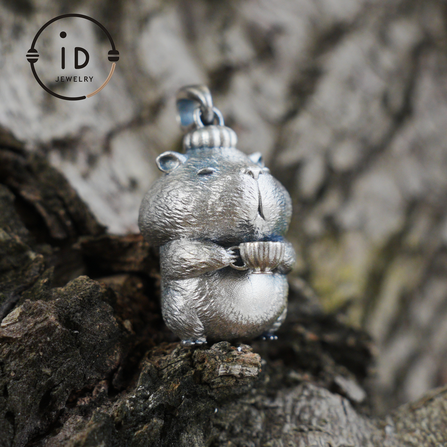 Oxidized Silver Hamster Pendant Handmade Totem Jewelry Animal Charm Necklace Gift for Her Zen Style Talisman 925 Sterling Silver