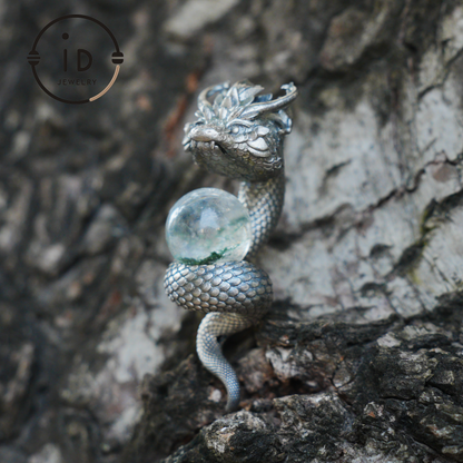 Phantom Quartz Pendant 925 Silver Dragon Totem Necklace Gothic Style Handmade Gift for Her Birthday Christmas Mini Sculpture Talisman