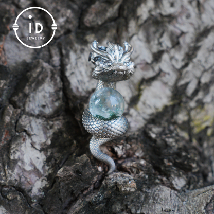 Phantom Quartz Pendant 925 Silver Dragon Totem Necklace Gothic Style Handmade Gift for Her Birthday Christmas Mini Sculpture Talisman