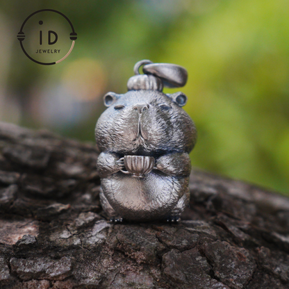 Oxidized Silver Hamster Pendant Handmade Totem Jewelry Animal Charm Necklace Gift for Her Zen Style Talisman 925 Sterling Silver