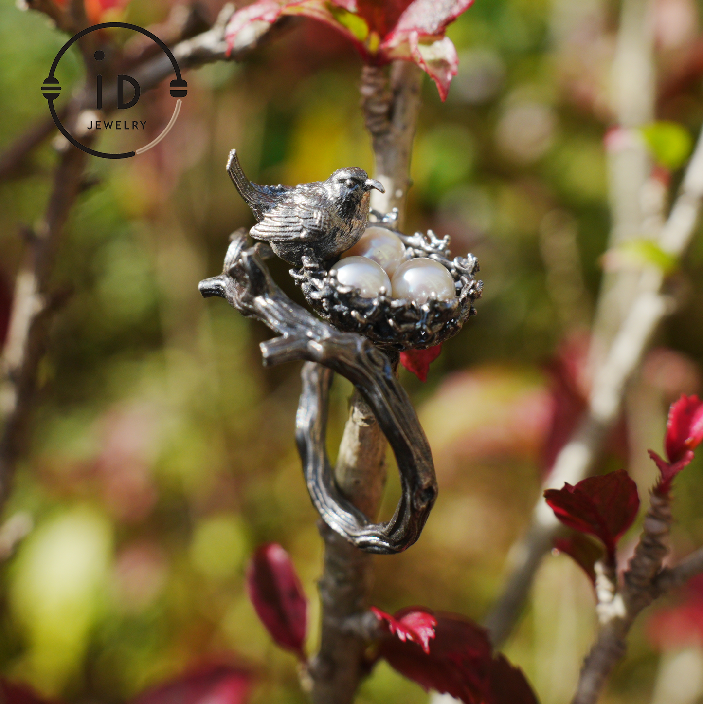 Adjustable Pearl Ring in Oxidized Silver or Gold Plated 925 Silver, Branch Design Fairytale Jewelry, Gift for Her, Mother's Day, Birthday