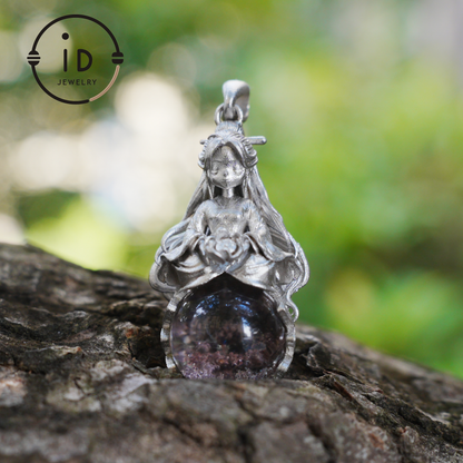 Phantom Quartz Pendant 925 Silver Figurative Jewelry Gothic Fairy Style Talisman Handmade Gift for Her Birthday Christmas Mystic