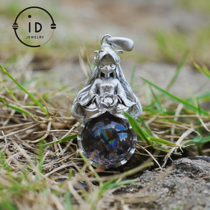 Phantom Quartz Pendant 925 Silver Figurative Jewelry Gothic Fairy Style Talisman Handmade Gift for Her Birthday Christmas Mystic