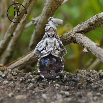 Phantom Quartz Pendant 925 Silver Figurative Jewelry Gothic Fairy Style Talisman Handmade Gift for Her Birthday Christmas Mystic