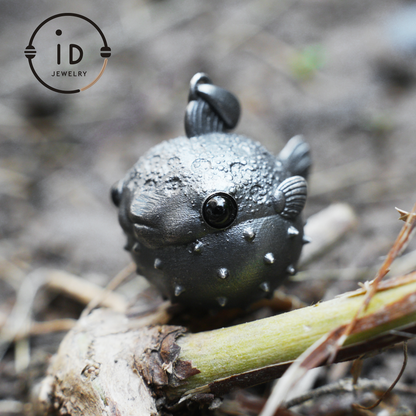 Fish Pendant made of 925 Sterling Silver with Black Onyx in Fairytale Style · Gift for Her · Solid Talisman for Nature Lovers