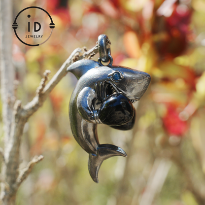 Shark Pendant in Oxidized 925 Sterling Silver with Blue Agate Gem · Ocean Totem Jewelry Gift for Men and Sea Lovers