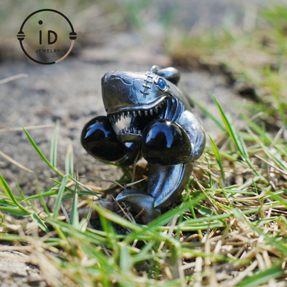 Shark Pendant in Oxidized 925 Sterling Silver with Blue Agate Gem · Ocean Totem Jewelry Gift for Men and Sea Lovers