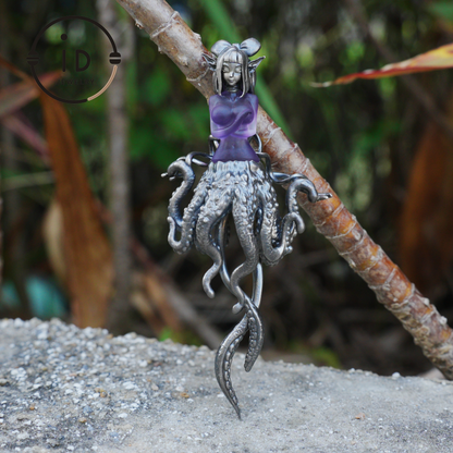 Large Amethyst Pendant in Oxidized 925 Silver with Tentacle Figure · Gothic Fantasy Style Necklace · Unique Halloween Jewelry Gift for Her