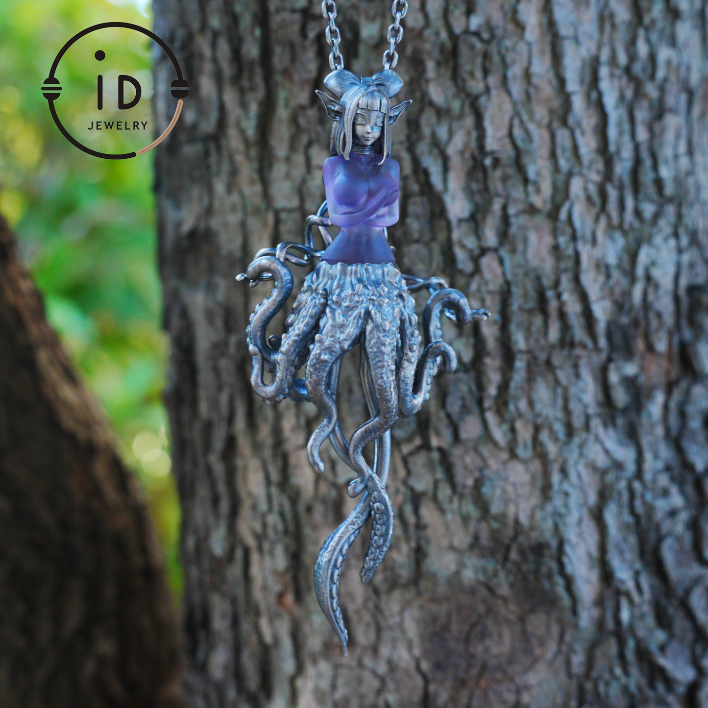 Large Amethyst Pendant in Oxidized 925 Silver with Tentacle Figure · Gothic Fantasy Style Necklace · Unique Halloween Jewelry Gift for Her