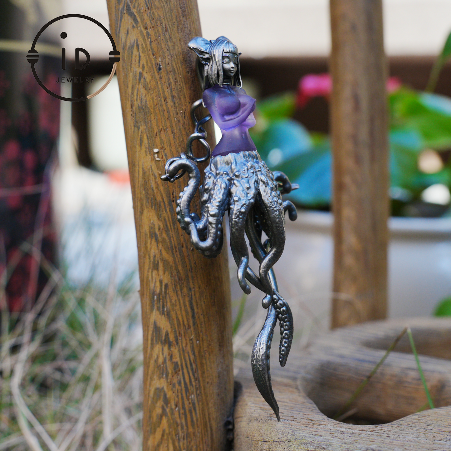 Large Amethyst Pendant in Oxidized 925 Silver with Tentacle Figure · Gothic Fantasy Style Necklace · Unique Halloween Jewelry Gift for Her
