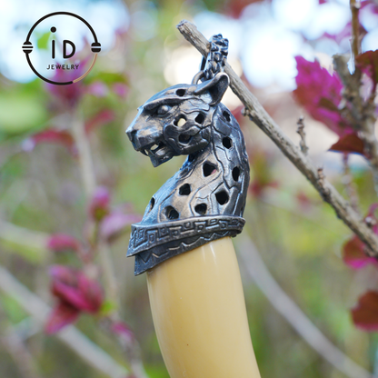 Pendant with tiger tooth design made of gold jade and 925 silver, handmade gothic talisman for men, Christmas gift idea