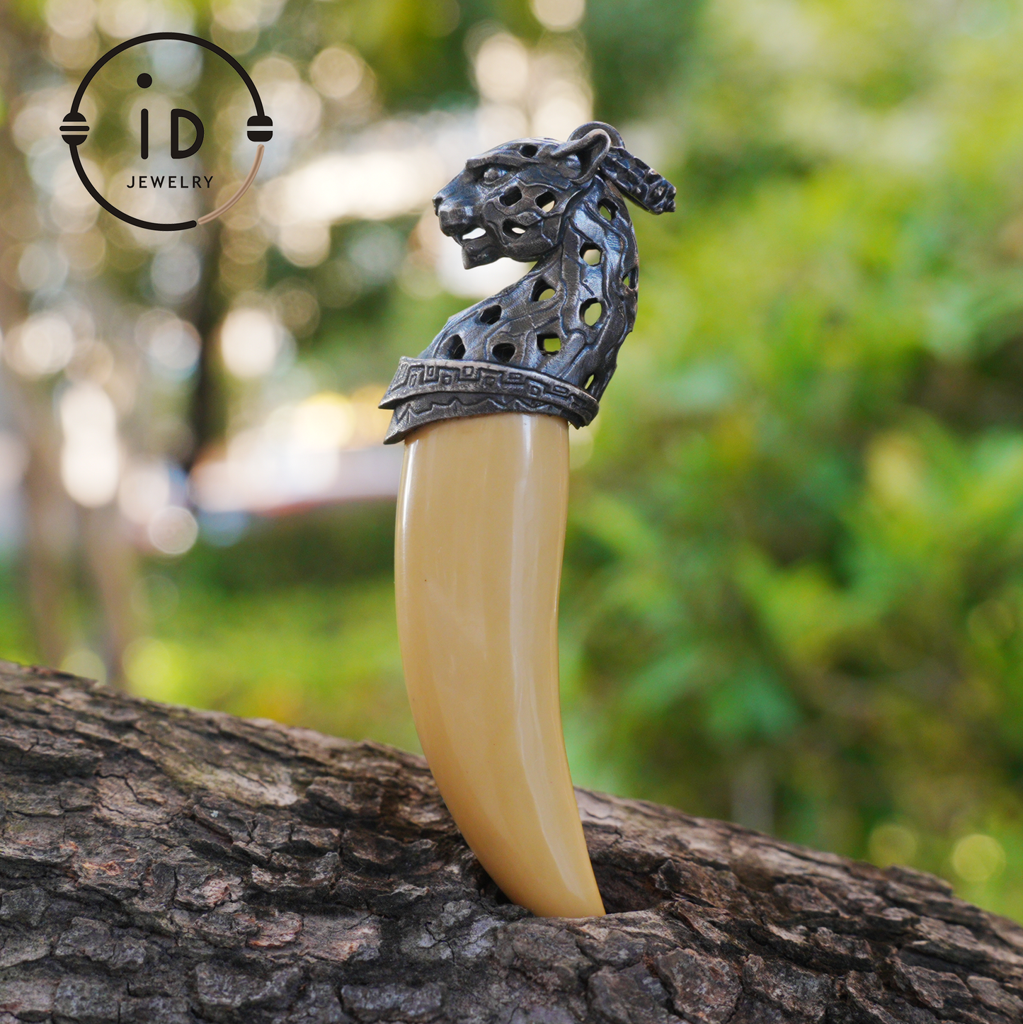 Pendant with tiger tooth design made of gold jade and 925 silver, handmade gothic talisman for men, Christmas gift idea