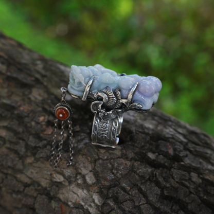 Handmade Jadeite Ring| Mystical Protection Jewelry| Artistic Gemstone Ring| Brave troops-Inspired| Symbol of Fortune