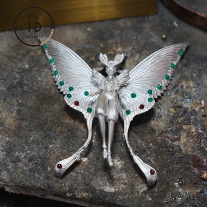 Handcrafted pendant with chrysoprase and red agate, matte 925 silver, gothic figurative design, mystical style, gift for her