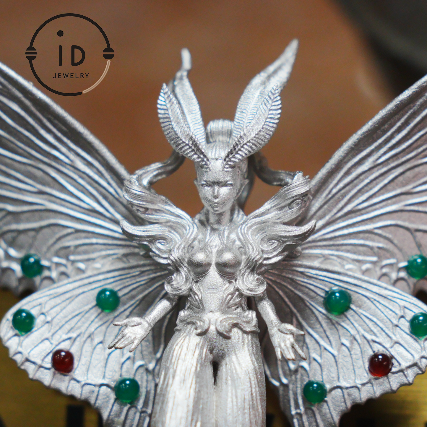 Handcrafted pendant with chrysoprase and red agate, matte 925 silver, gothic figurative design, mystical style, gift for her