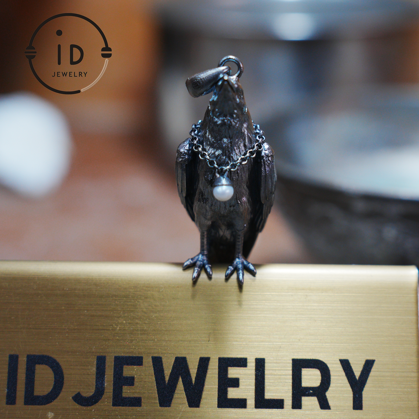 Handmade Raven Pendant with Freshwater Pearl, Oxidized 925 Silver, Gothic Animal Jewelry, Symbolic Necklace, Gift for Her