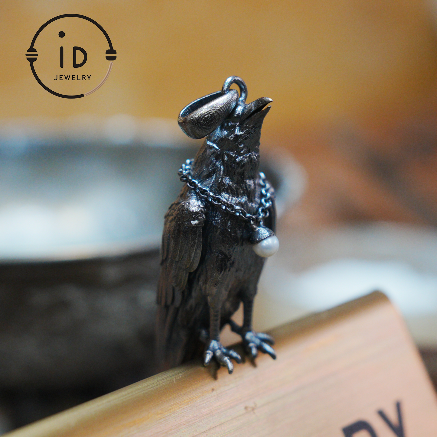 Handmade Raven Pendant with Freshwater Pearl, Oxidized 925 Silver, Gothic Animal Jewelry, Symbolic Necklace, Gift for Her