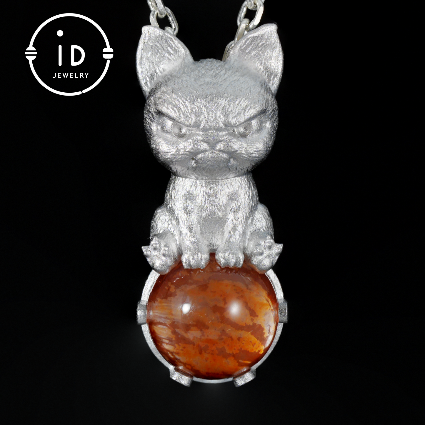 Silver Dog Pendant with Red Hematoid Quartz, 925 Sterling Silver Necklace, Fairytale Animal Jewelry, Gift for Her Birthday