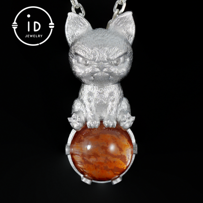 Silver Dog Pendant with Red Hematoid Quartz, 925 Sterling Silver Necklace, Fairytale Animal Jewelry, Gift for Her Birthday