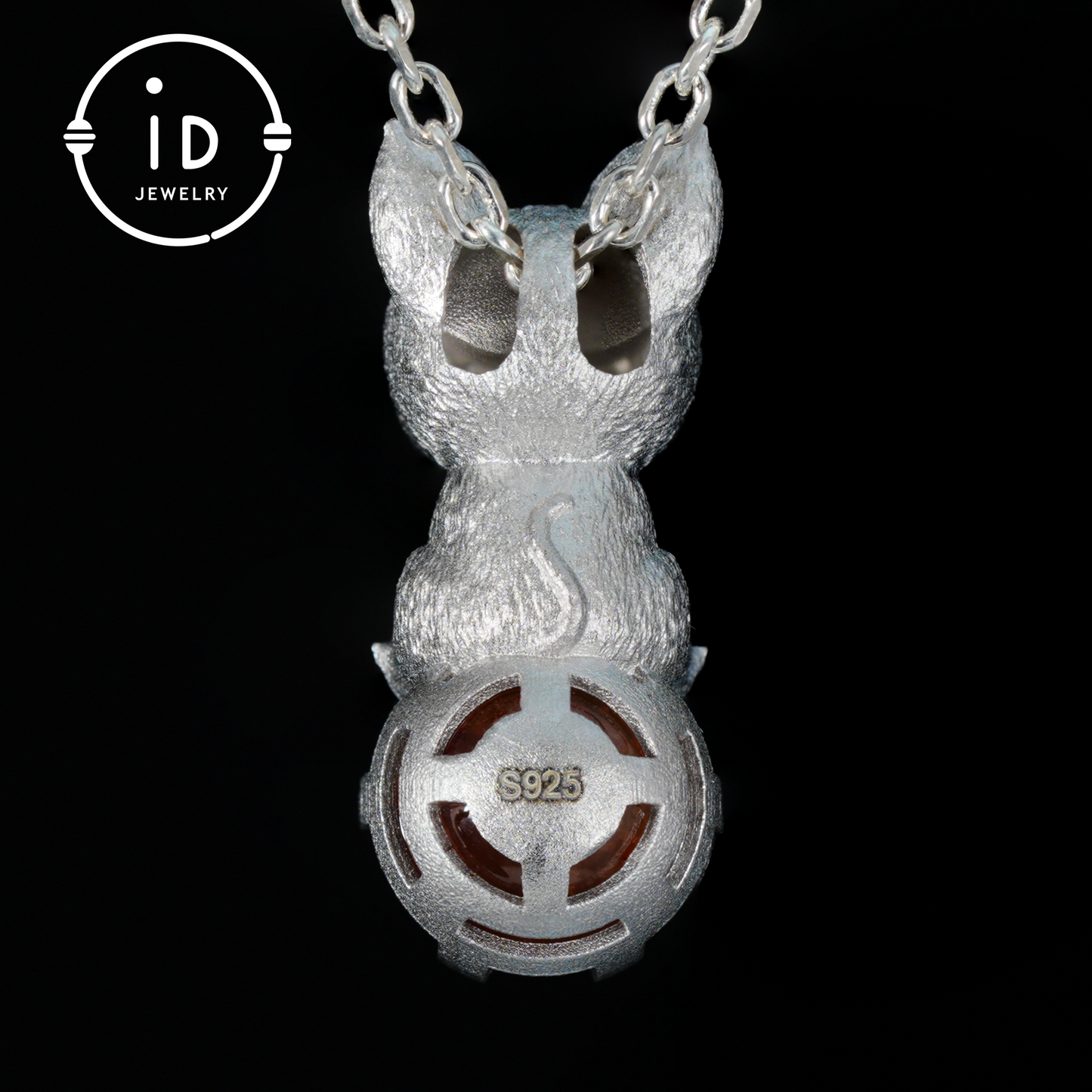 Silver Dog Pendant with Red Hematoid Quartz, 925 Sterling Silver Necklace, Fairytale Animal Jewelry, Gift for Her Birthday