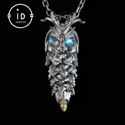 Labradorite Pendant in Silver Insect Form, Handmade Talisman with Movable Body, Gothic Jewelry Gift for Men