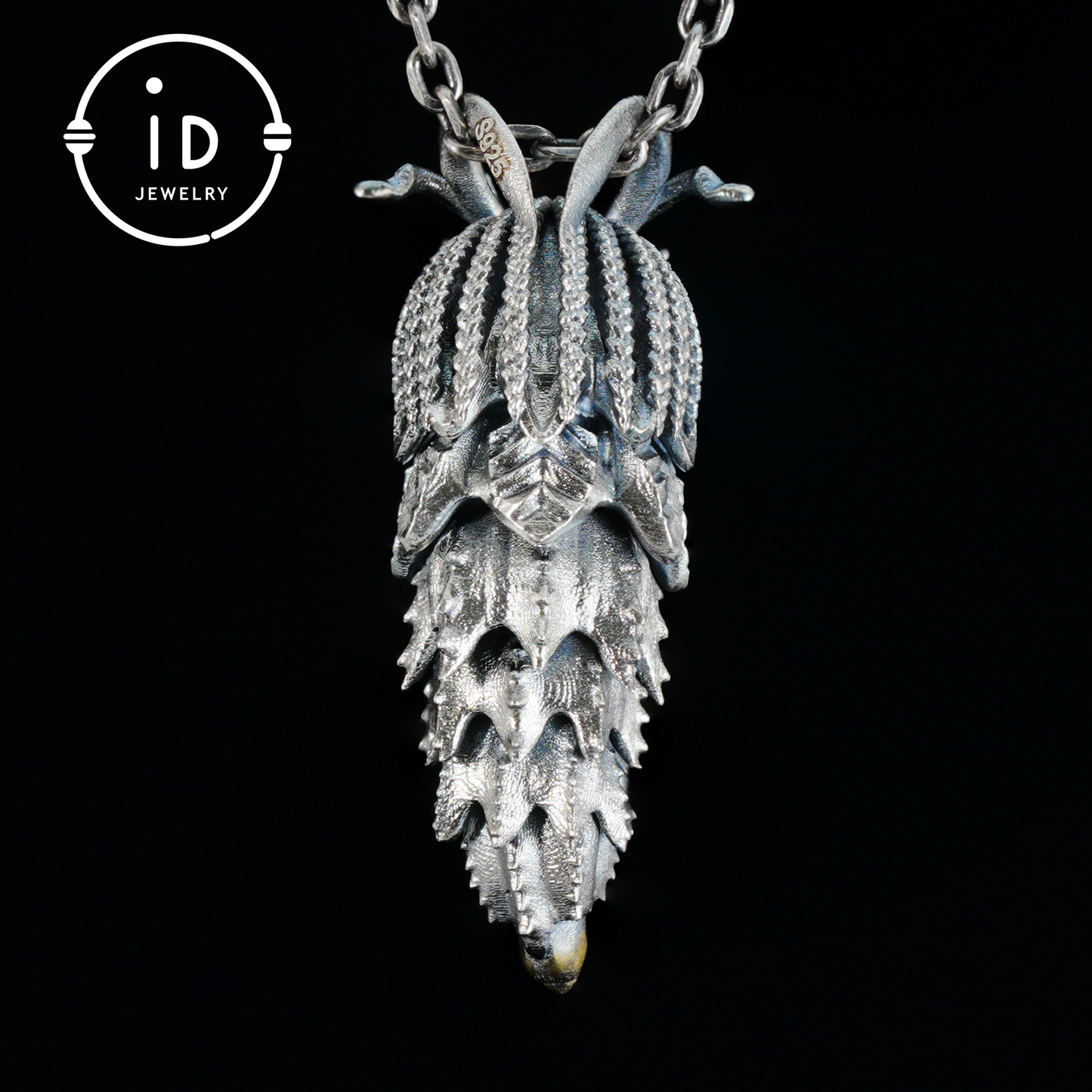 Labradorite Pendant in Silver Insect Form, Handmade Talisman with Movable Body, Gothic Jewelry Gift for Men