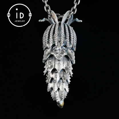 Labradorite Pendant in Silver Insect Form, Handmade Talisman with Movable Body, Gothic Jewelry Gift for Men