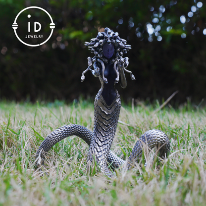 Silver Amethyst Serpent Woman Pendant & Figurine, Handmade Gothic Totem Art Object, Wearable or Display, Unique Gift Idea