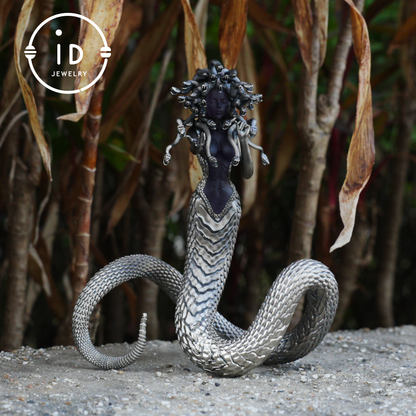 Silver Amethyst Serpent Woman Pendant & Figurine, Handmade Gothic Totem Art Object, Wearable or Display, Unique Gift Idea