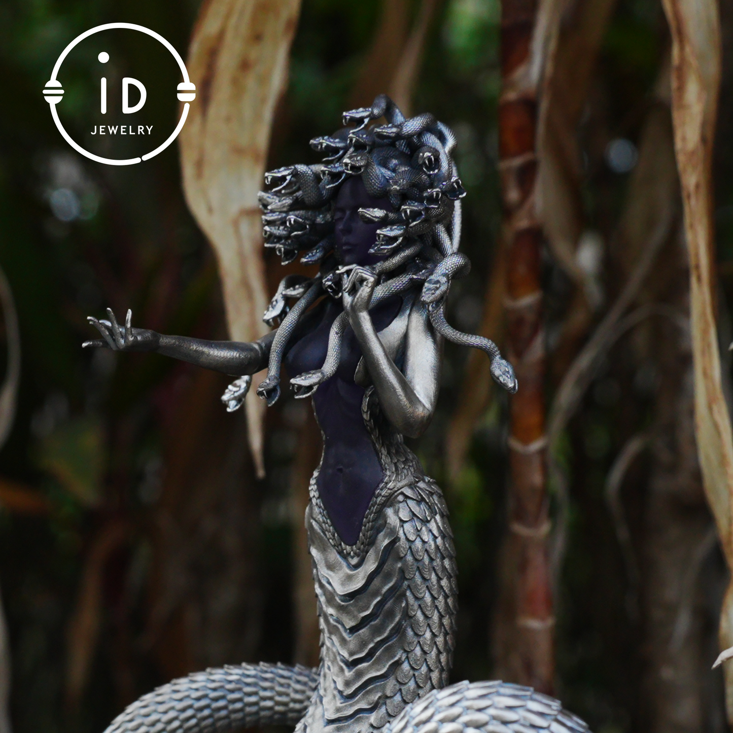 Silver Amethyst Serpent Woman Pendant & Figurine, Handmade Gothic Totem Art Object, Wearable or Display, Unique Gift Idea