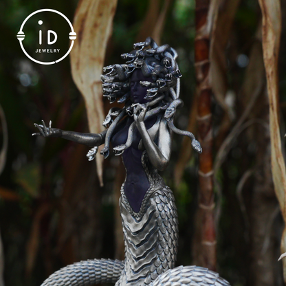 Silver Amethyst Serpent Woman Pendant & Figurine, Handmade Gothic Totem Art Object, Wearable or Display, Unique Gift Idea
