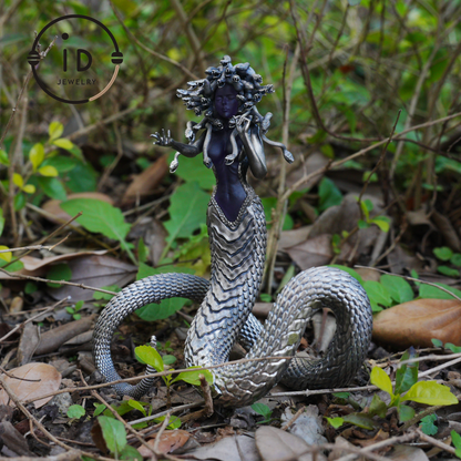 Silver Amethyst Serpent Woman Pendant & Figurine, Handmade Gothic Totem Art Object, Wearable or Display, Unique Gift Idea