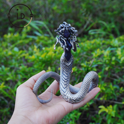 Silver Amethyst Serpent Woman Pendant & Figurine, Handmade Gothic Totem Art Object, Wearable or Display, Unique Gift Idea
