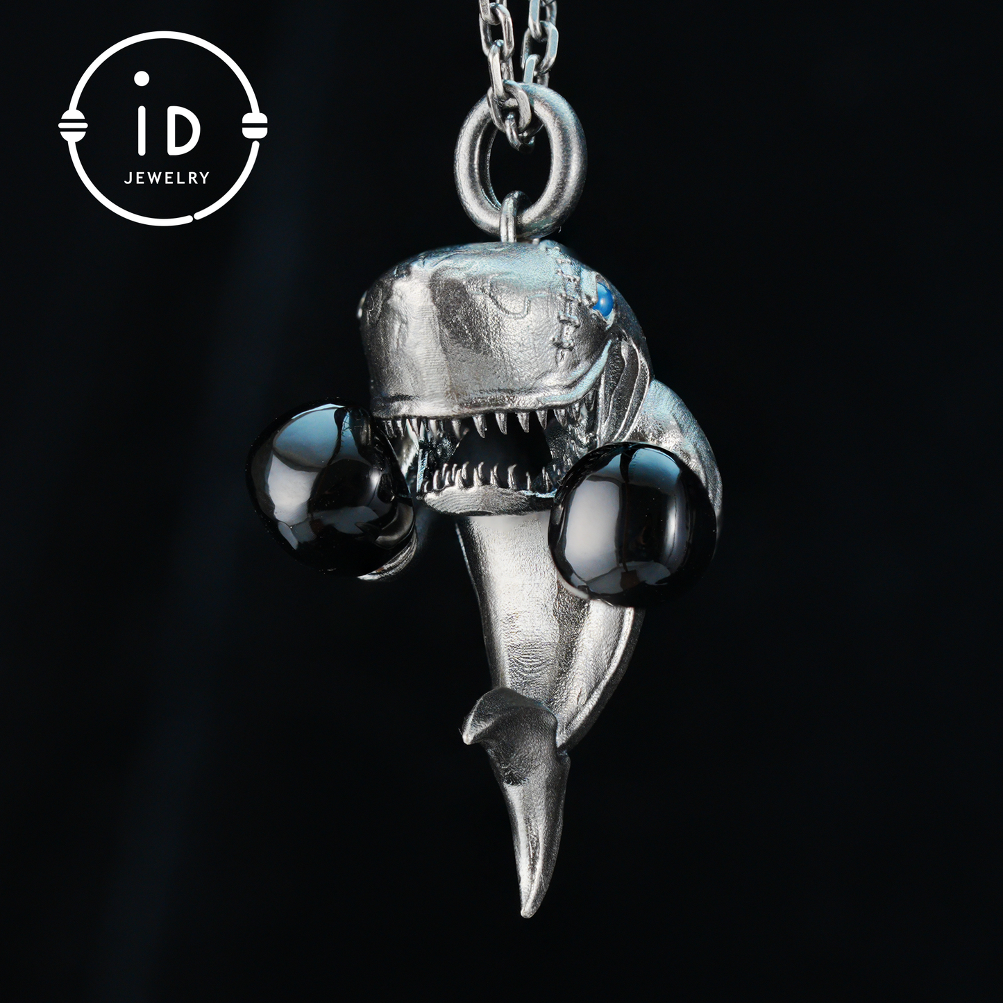 Shark Pendant in Oxidized 925 Sterling Silver with Blue Agate Gem · Ocean Totem Jewelry Gift for Men and Sea Lovers