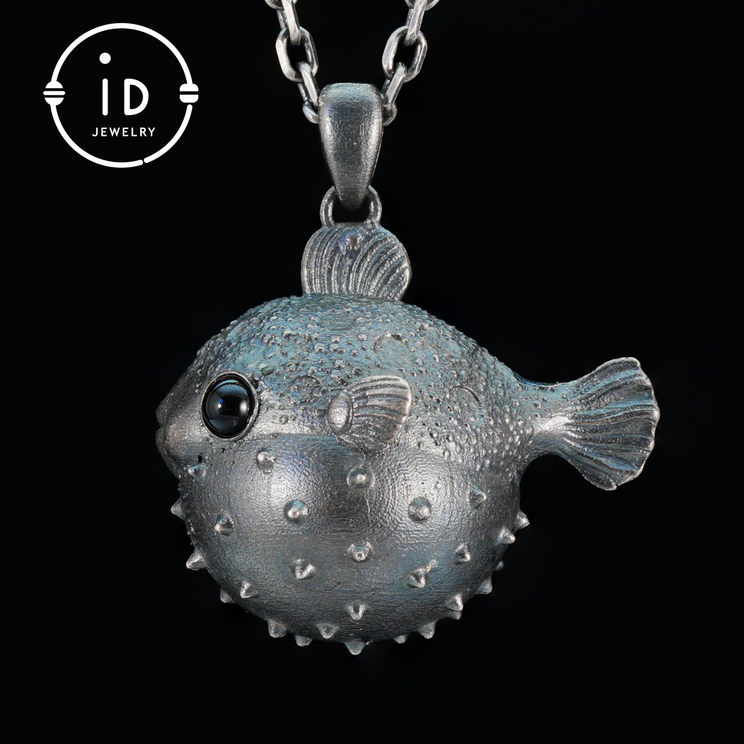 Fish Pendant made of 925 Sterling Silver with Black Onyx in Fairytale Style · Gift for Her · Solid Talisman for Nature Lovers