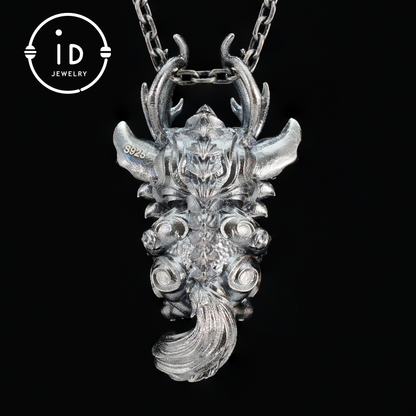 Silver Sunstone Pendant with Oxidized 925 Sterling, Fantasy Totem Necklace for Her, Vintage Gothic Jewelry, Christmas Birthday Gift, Large Gemstone Talisman