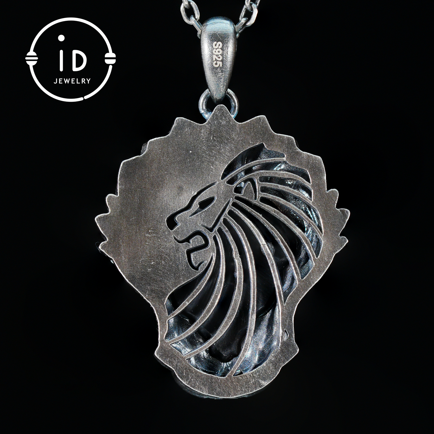 Lion Pendant in 925 Silver with Hand Carved Black Jade, Totem Style Fantasy Necklace, Symbolic Jewelry Gift for Men and Women