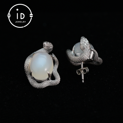 Handcrafted Gothic Stud Earrings with Snake Motif as Talisman for Transformation and Intuition, Ideal as Gift or Everyday Jewelry