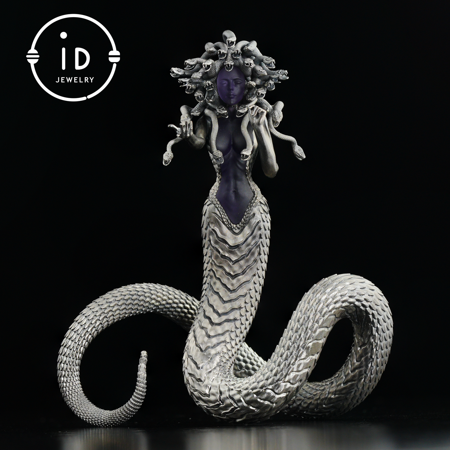 Silver Amethyst Serpent Woman Pendant & Figurine, Handmade Gothic Totem Art Object, Wearable or Display, Unique Gift Idea