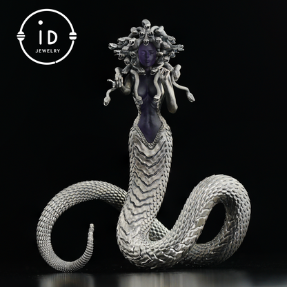 Silver Amethyst Serpent Woman Pendant & Figurine, Handmade Gothic Totem Art Object, Wearable or Display, Unique Gift Idea