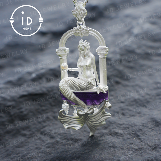 Underwater Goddess Pendant - 925 Sterling Silver, Amethyst, Mermaid Inspired, Handcrafted Fantasy Jewelry