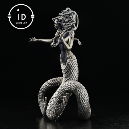 Silver Amethyst Serpent Woman Pendant & Figurine, Handmade Gothic Totem Art Object, Wearable or Display, Unique Gift Idea