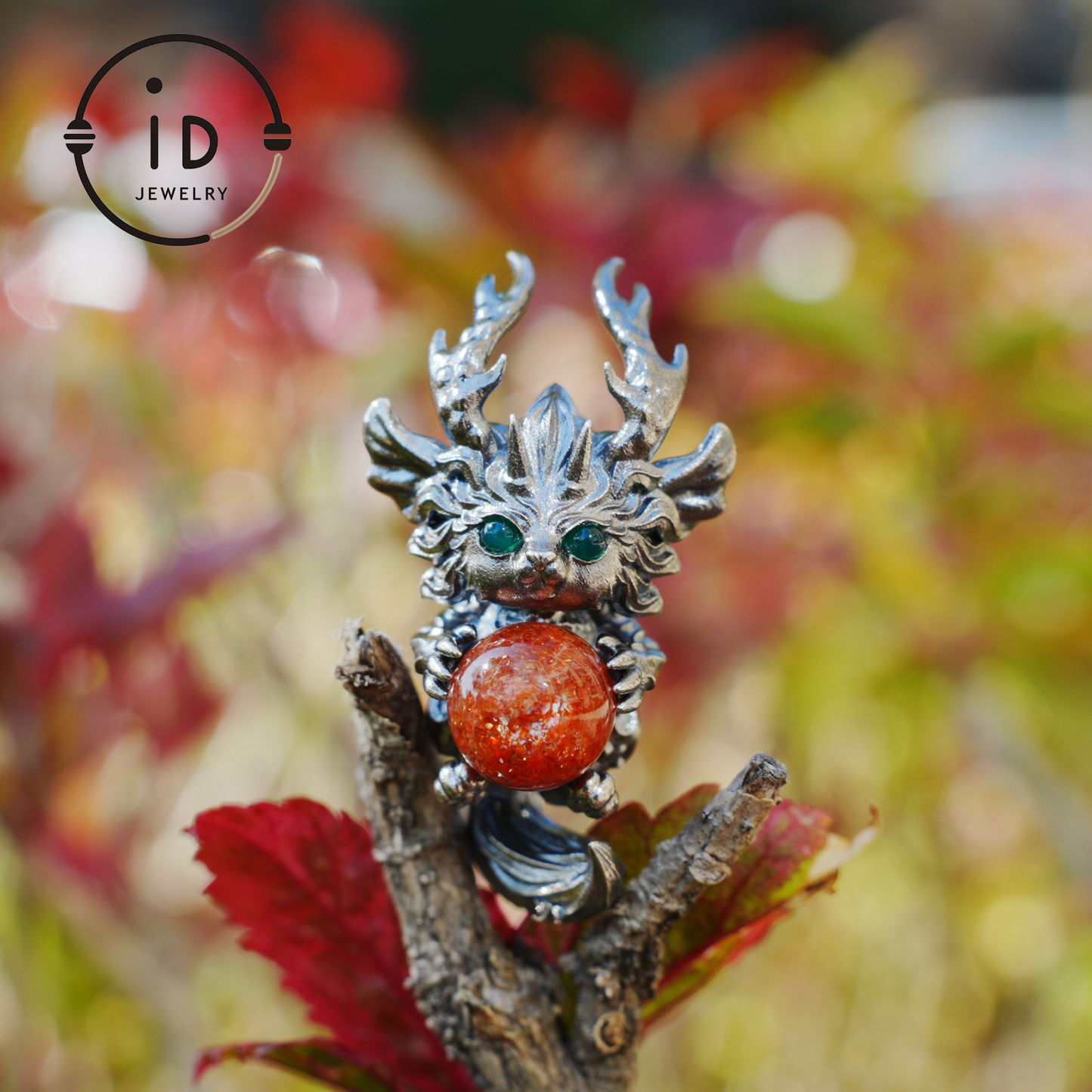 Silver Sunstone Pendant with Oxidized 925 Sterling, Fantasy Totem Necklace for Her, Vintage Gothic Jewelry, Christmas Birthday Gift, Large Gemstone Talisman